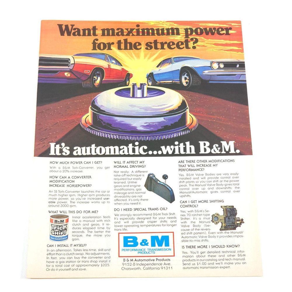 Vintage B&M Shifter Full Color Print Ad 09/73 Car Craft Magazine 70s Retro